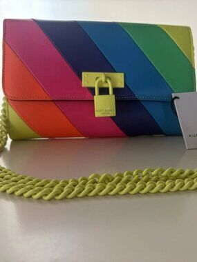 NEW Kurt Geiger Leather Brixton Crossbody Bag Rainbow Stripes Chain Strap NWT